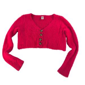 Urban Outfitters cropped fuzzy relaxed cardigan red Y2K kawaii sz S